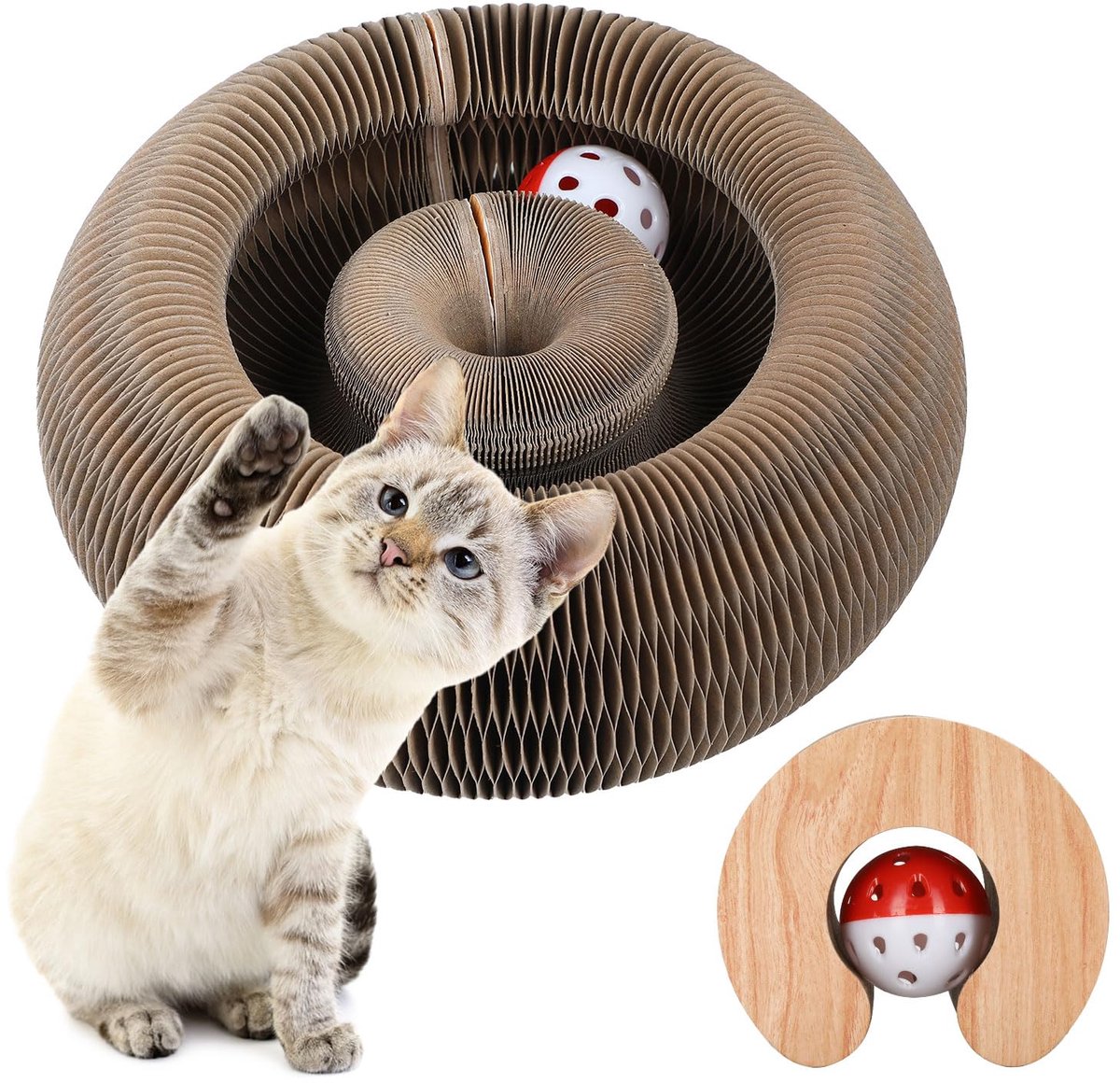 Krabplank voor jonge katten, interactief krabpad met een bal, kattenkrabber voor het slijpen van klauw, meubelbescherming, kattenspeelgoed, intelligentiespeelgoed
