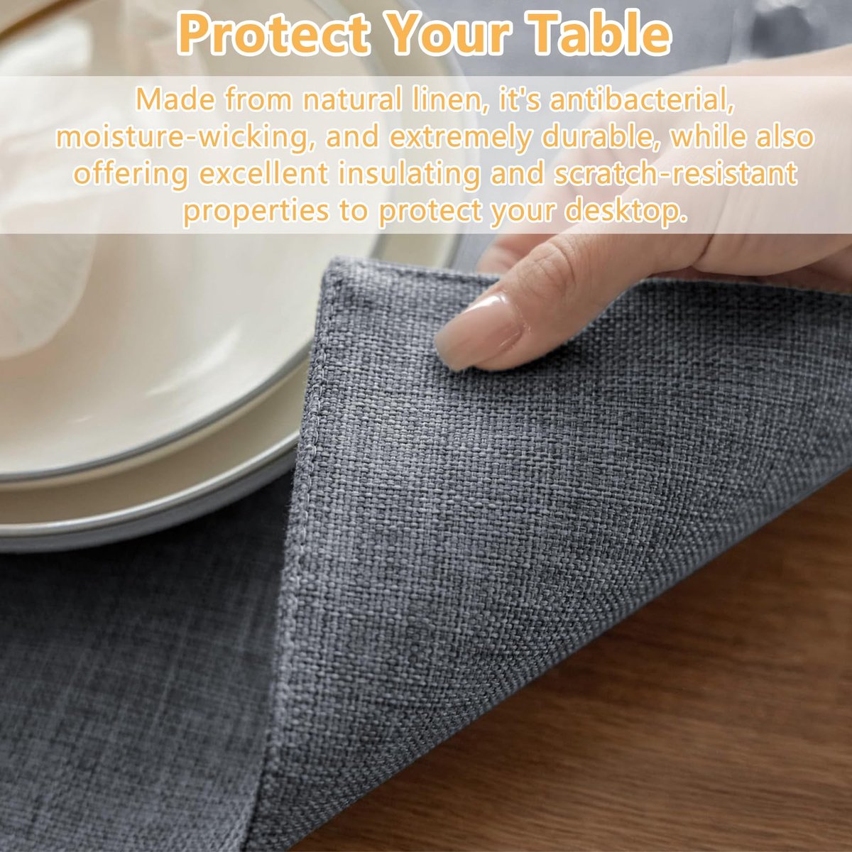 Placemats, afwasbaar, set van 4, afwasbaar, linnen, geweven placemats, slijtvast, hittebestendig, anti-fouling, antislip, machinewasbaar, dubbelzijdige stoffen placemats (grijs, 45 x 30 cm)
