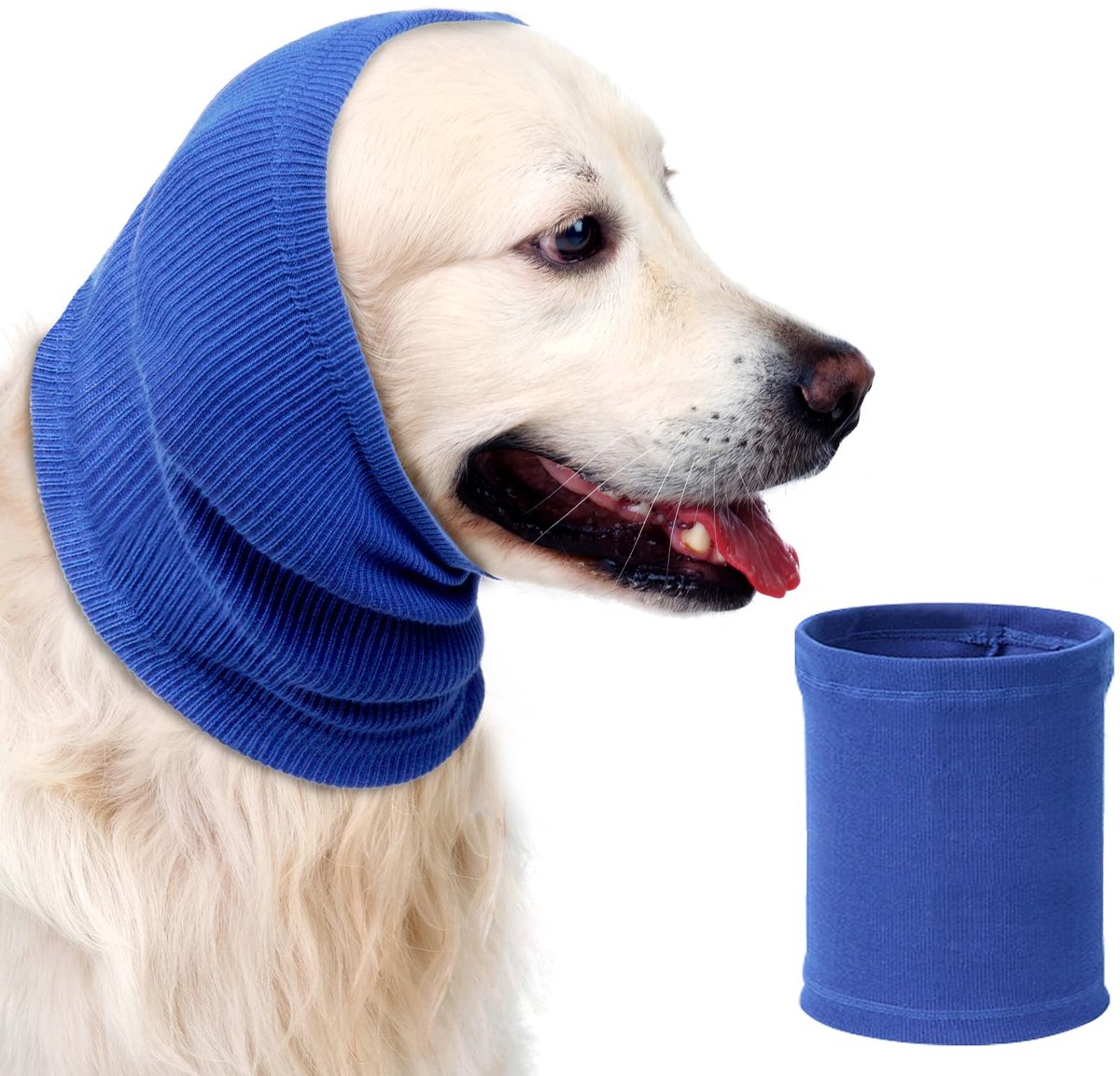 Aomig honden-nekwarmer en oorbeschermers, elastische oorband voor honden, geschikt als anti-angst hulpmiddel, met geluiddempende en kalmerende werking, beschermt nek en oren tegen kou (blauw, maat L)