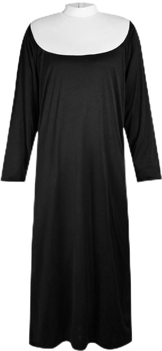 Aomig Nonnenkostuum voor volwassenen, zwart, neon, zus, klooster, kostuum, dames, nonnen, kostuumjurk met riem, hoed, accessoires, kruis, geschikt voor Halloween, carnaval, cosplay
