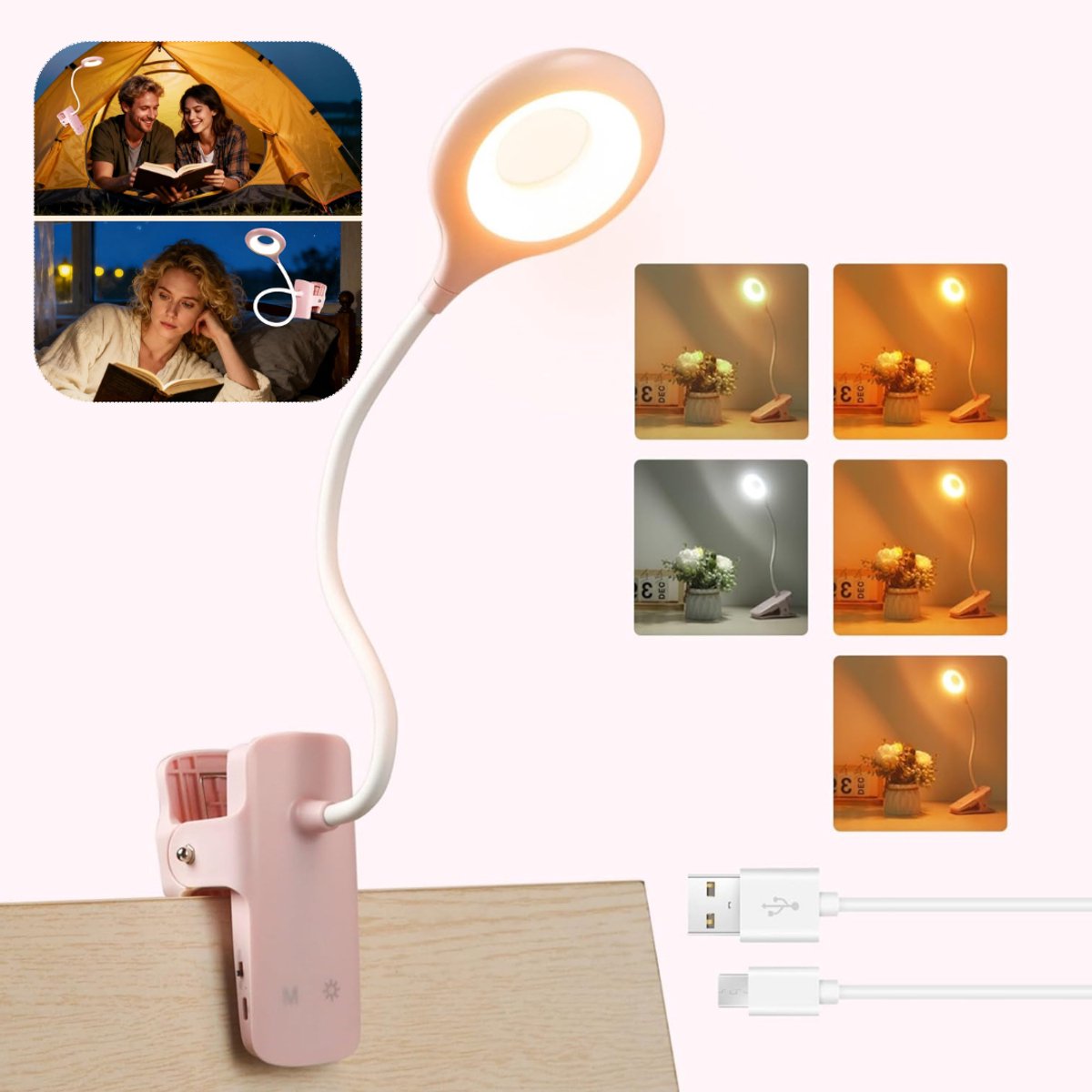 CRLYN® Leeslamp met Klem - Bureau Lamp - Lezen en Werken - Roze