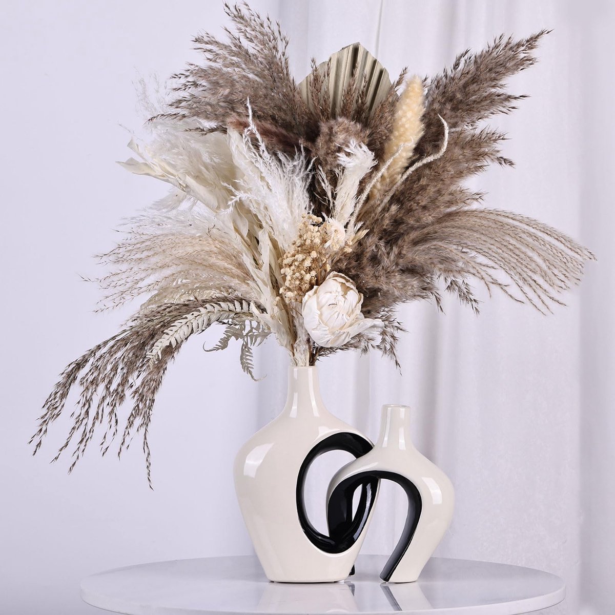keramische vazen set van 2, boerderijdecor, open haarddecor, mantel- en plankdecor, woondecoratie voor woonkamer, entree, badkamer, keuken en kantoor, salontafeldecor kleine vaas