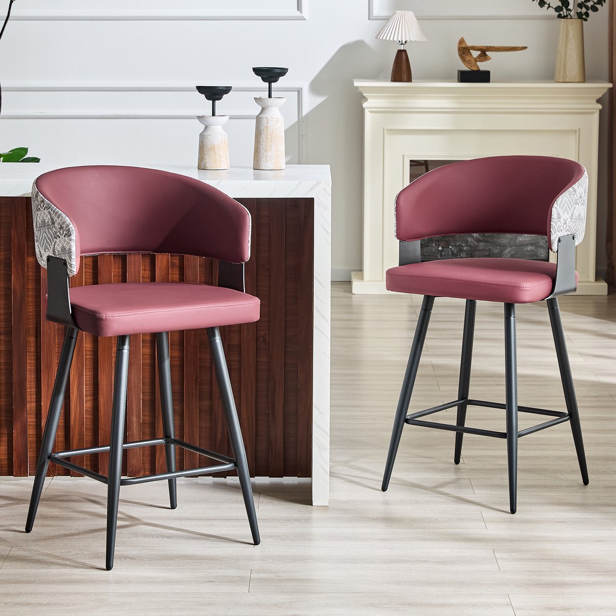 HAUSS SPOLE Eetkamerstoel - Gestoffeerd Met Armleuningen - Set Van 2 - Ergonomisch Met Gebogen Rugleuning - Voor Eethoek En Keuken - Kunstleer Rood