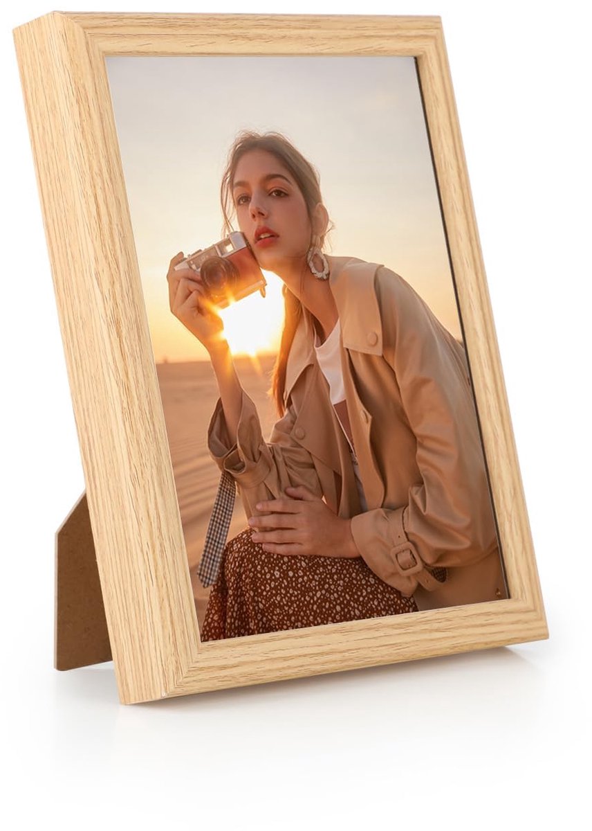 Fotolijst, 20 cm met echt glas, elegante fotolijst voor staand en liggend formaat, wandophanging en tafelstandaard, robuuste lijst ter bescherming van je foto's