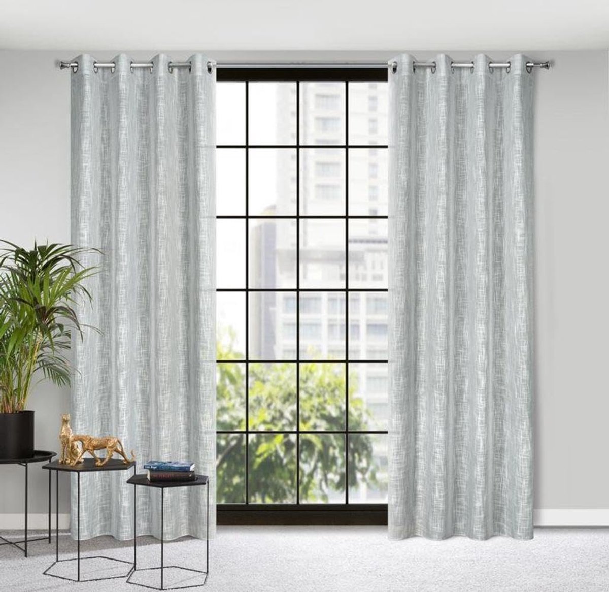 Linnen Optic gordijn LIREN met oogjes - 1st. - Eco Boho natuurlijk venstergordijn woonkamer slaapkamer 140x250cm zilver