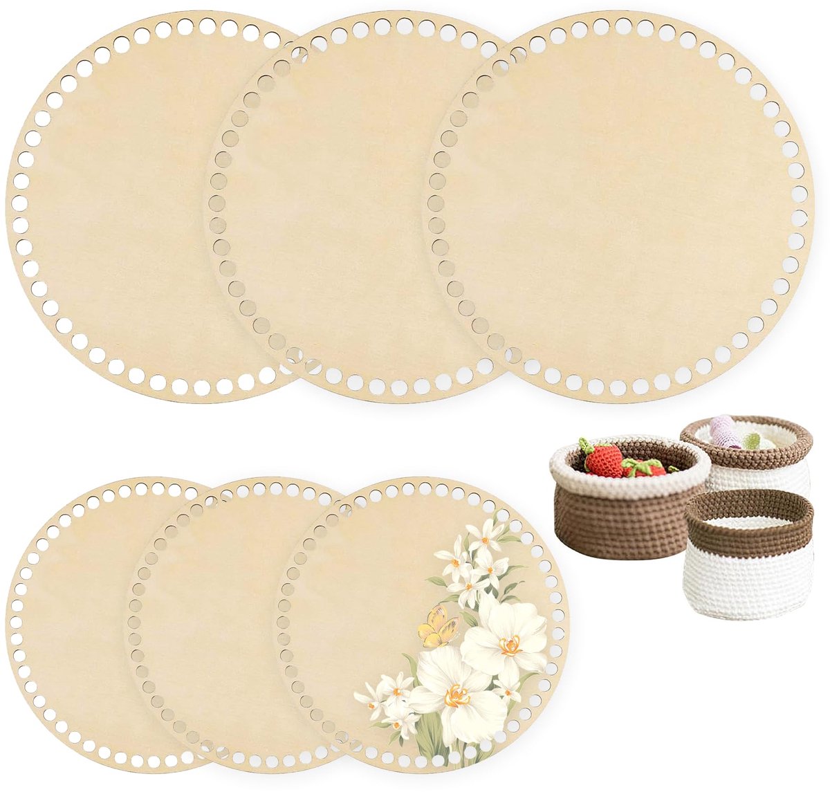 mandbodem, 6 stuks, mandbodem van hout, 15/20 cm, houten mandbodem voor haken, natuurlijke houten mandbodem, doe-het-zelf mandbodemset, gehaakte zakbodem voor huisdecoratie, knutselen, manden