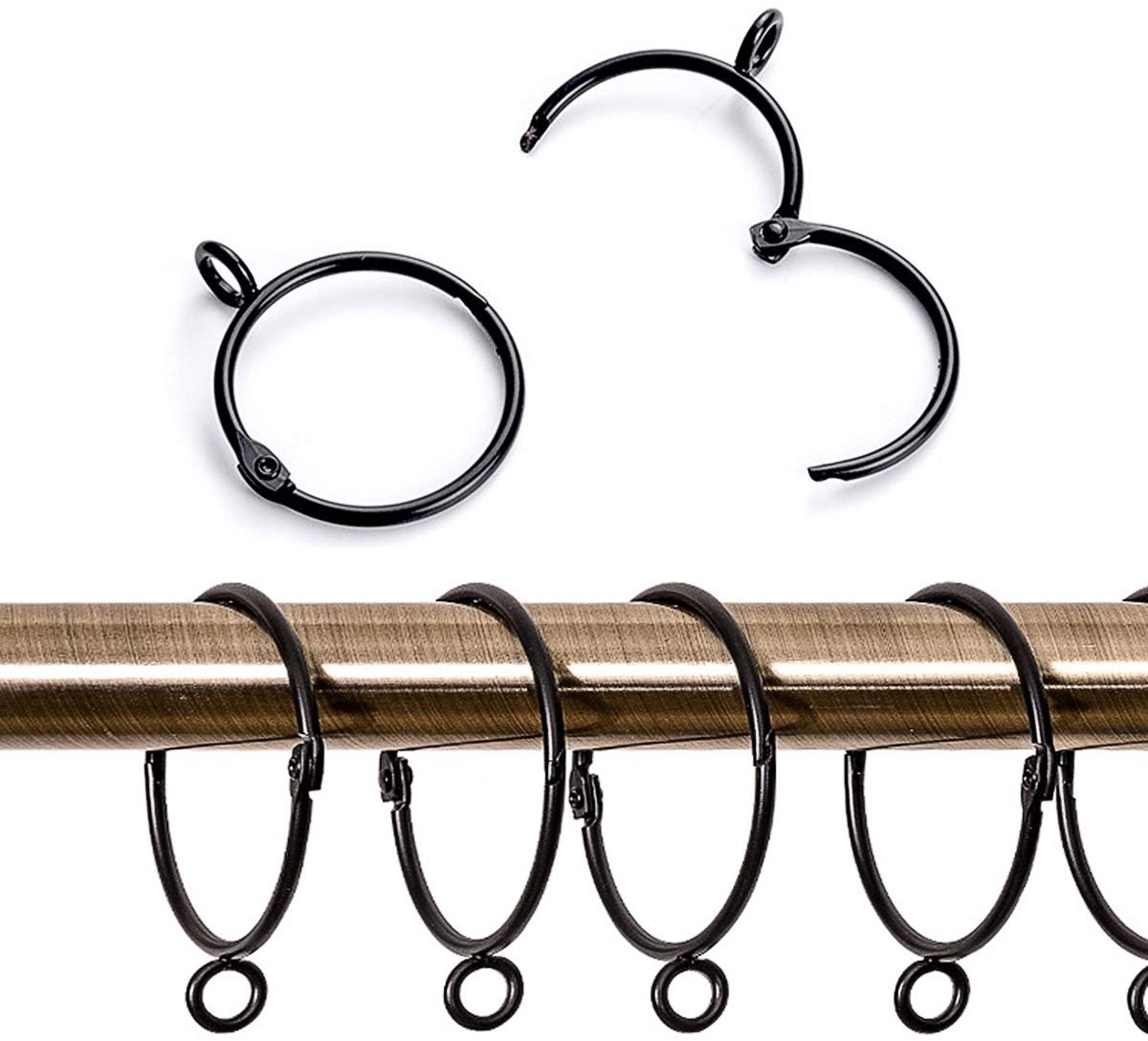 Gordijnringen, hangende haken voor gordijnen en staven, 63 mm binnendiameter (zwart)