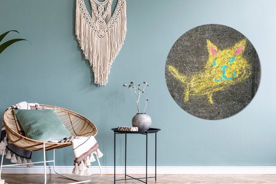 Street art d'un chat Wall Circle Aluminium ⌀ 90 cm - Tirage photo sur cercle mural / cercle vivant / cercle de jardin (décoration murale)