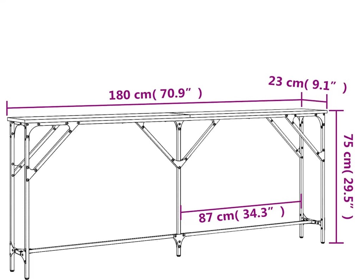 vidaXL Wandtafel - 180x23x75 - cm - bewerkt - hout - sonoma - eikenkleurig Sonoma eiken