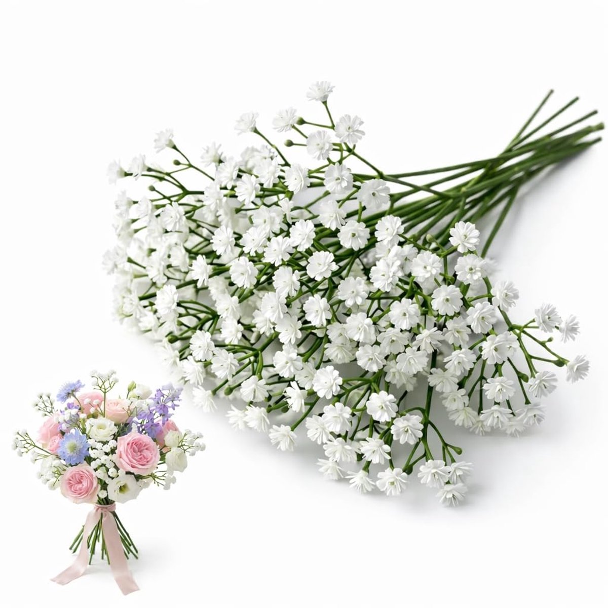 10 stuks witte kunstmatige gipskruid, echte aanvoelende bruidsbloemen, voor bruidsboeket, decoratie, DIY-bloemstuk, feestarrangement, huisdecoratie