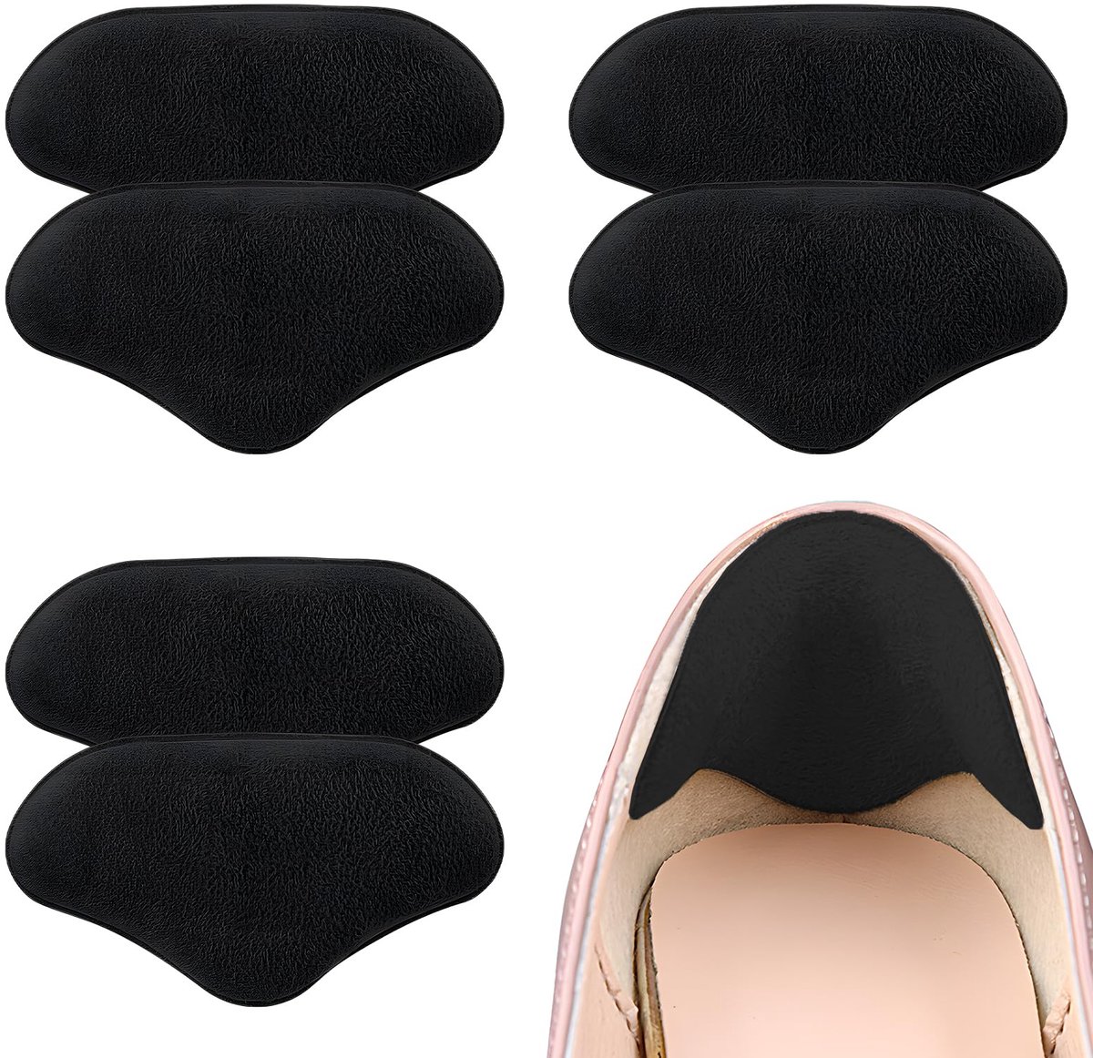3 Paar Hielpads, Hielbeschermende Inlegzolen voor Te Grote Schoenen, Hielpads met Sponsinlegstukken, Schoenpatches (Zwart, 3 Paar (6 Stuks Zwart))