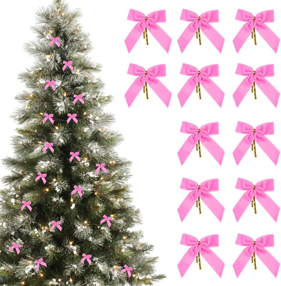 Dailygoods - 12 Stuks Kerstboom Strikken, Roze Strikken voor Kerstboom, Fluwelen Strikken voor Guirlande DIY Decoratie (9x9,5cm)
