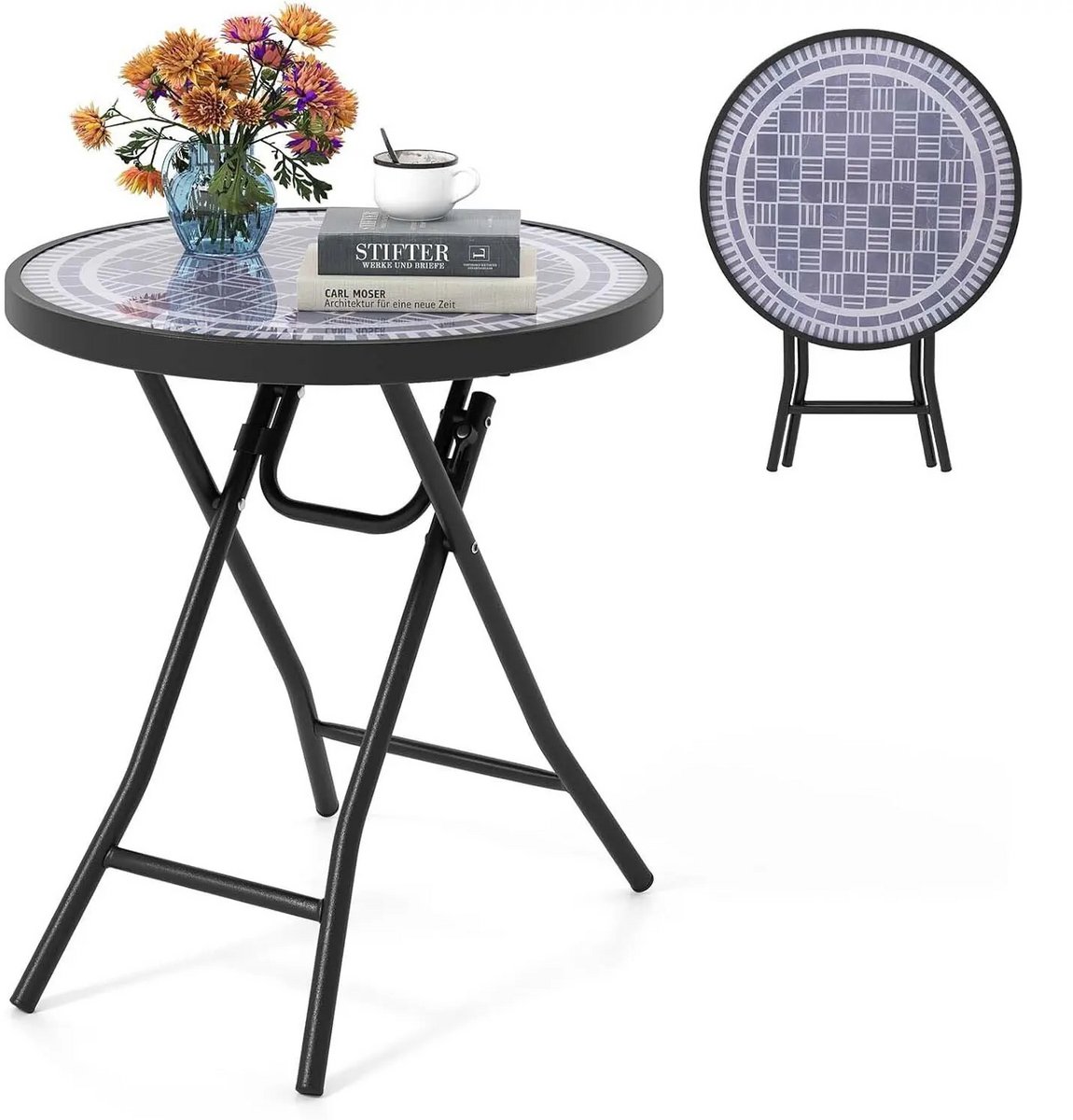 Wisamo Living Opvouwbare Bijzettafel – Salontafel - Tuintafel - Metaal - Gehard glas - Ink