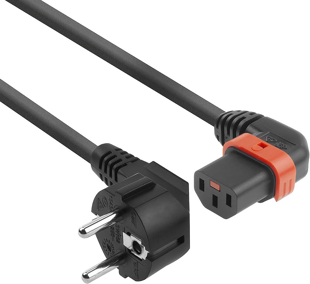 C13 IEC Lock+ netsnoer, koelapparaatkabel 2 meter, C13-bus (links-hoek) naar CEE 7/7-stekker, voor PDU, server, netwerkapparatuur - AK5259