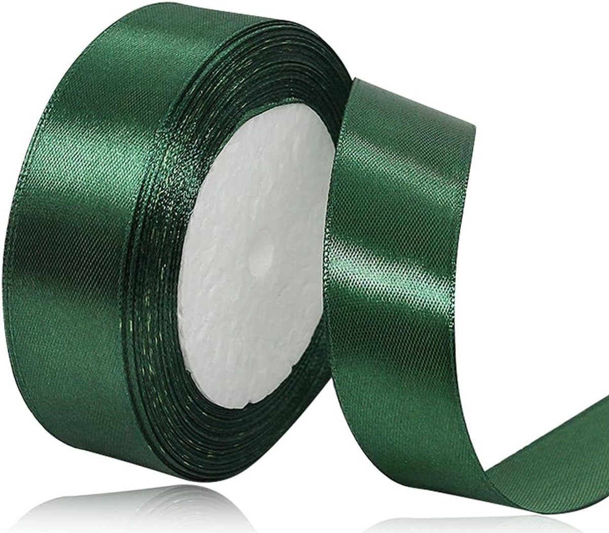 Lint donkergroen 25 mm, 22 meter decoratief cadeaulint, breed lint, stoffen lint voor bruiloft, doop en verjaardagsgeschenken