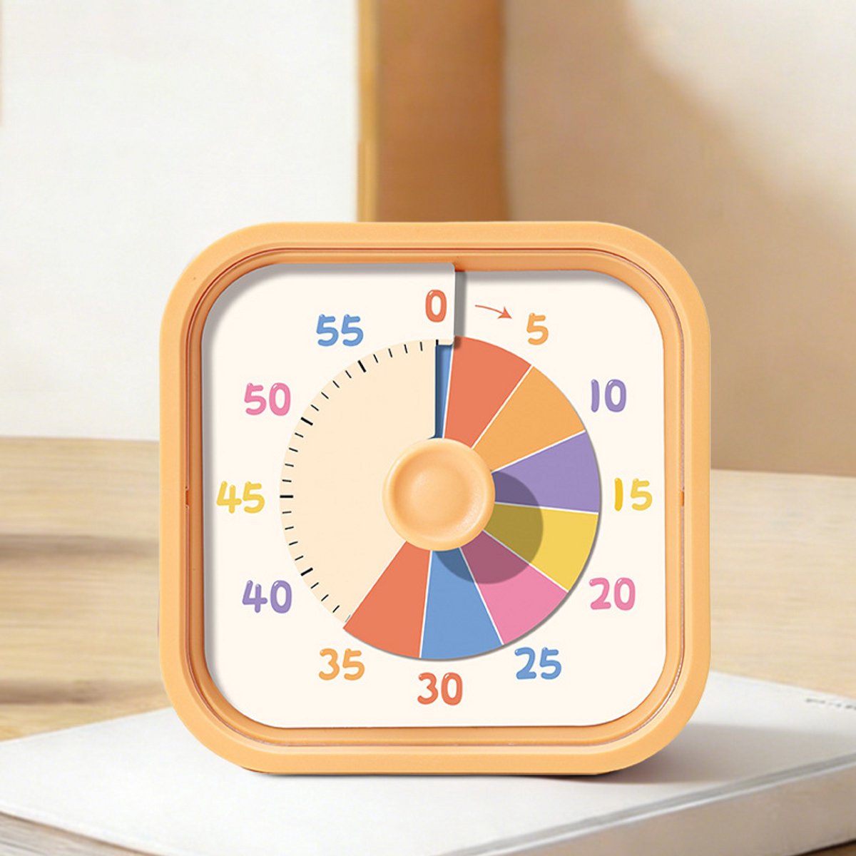 Timer - Stille visuele timer - Efficiënt tijdmanagement - Draagbare regenboogschijftimer - Timer - Herinnering met rinkelend en knipperend licht - Geschikt voor tandenpoetsen, huiswerk maken, slapen, lezen, sporten, koken, enz. - 8,7*8,7*5 cm - Geel