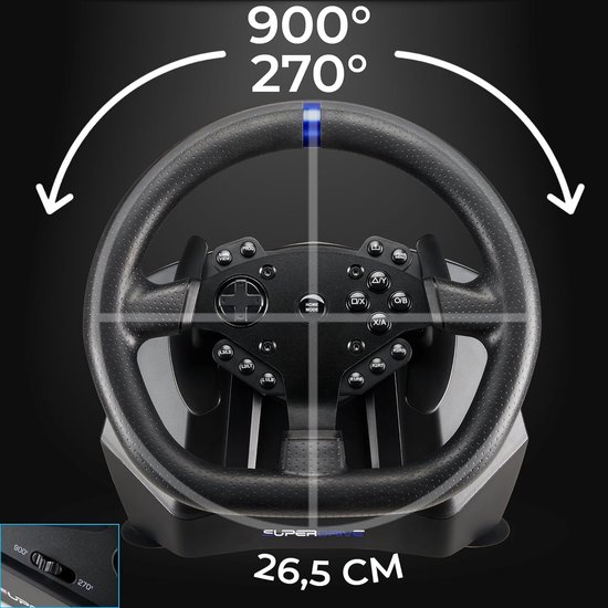 Race Stuur - Gaming Stuur - Autorace Simulatie - 270 of 900 graden draaihoek - 26.5 cm wiel - Zwart — afbeelding 5