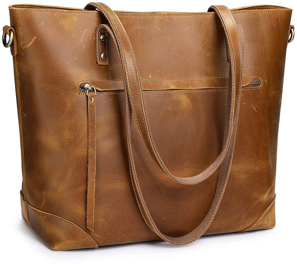Omgoods - Vintage Lederen Schoudertas met Rits en Grote Capaciteit