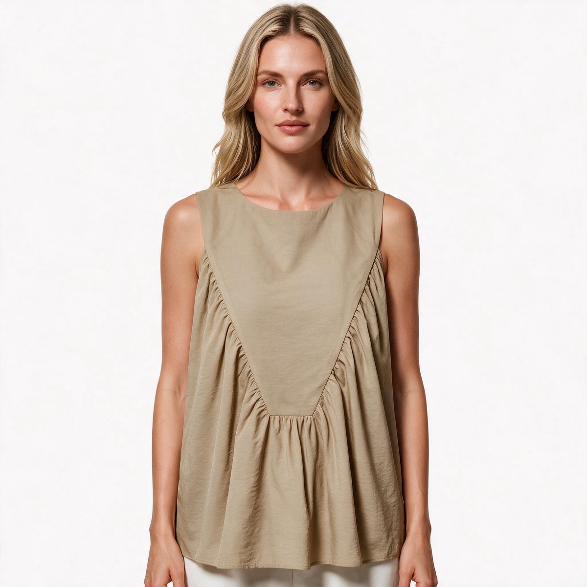 Imily Bela Dames Mouwloze Babydoll Top met Ruches