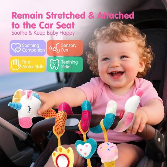 Casalora Box Spiraal Speelgoed Baby - Babybox/Kinderwagen - 0 Jaar voor Autostoelspeeltje Jongen & Meisje - Activiteitenspiraal Knuffel — afbeelding 2