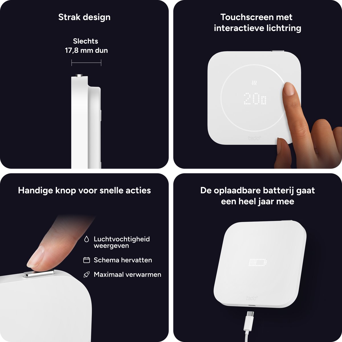 tado° Draadloze Temperatuursensor X (2e gen.) - Uitbreiding voor tado° X - Temperatuur & Luchtvochtigheid - Matter - Wit thumbnail 5