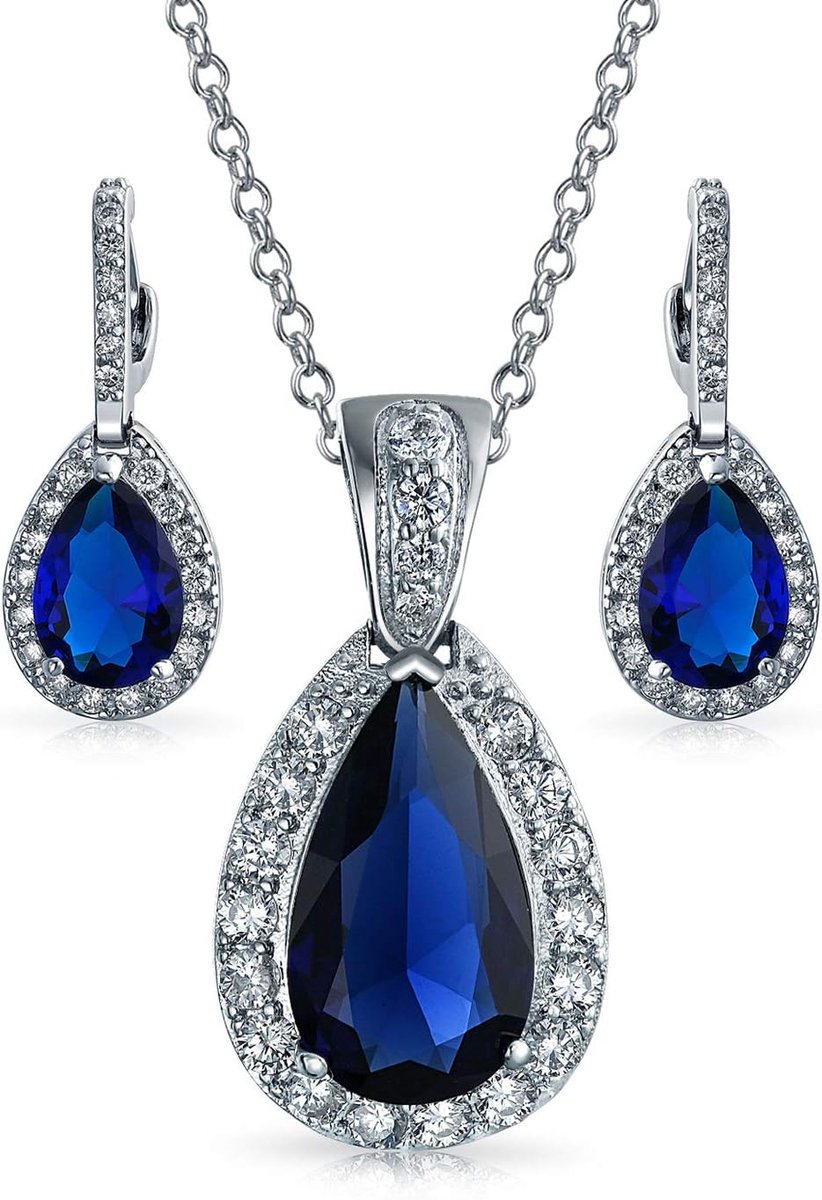 Bruids Sieraden Grote Peer Vorm 24X15 Solitaire Teardrop Halo AAA CZ Gesimuleerde Edelsteen Hanger Ketting voor Vrouwen Prom Bruidsmeisje Bruiloft Verzilverd, Eén maat, Messing Edelsteen