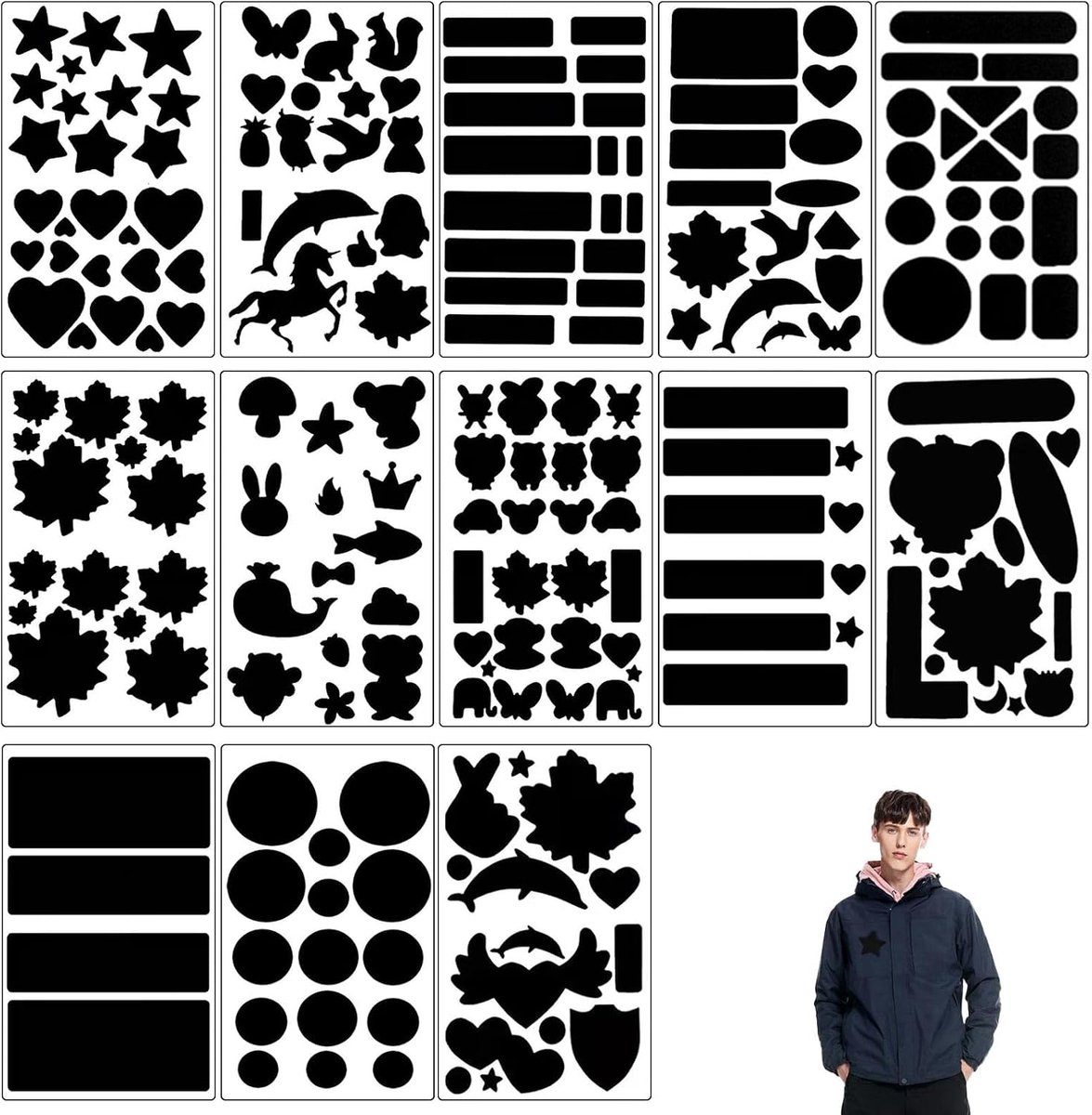 Reparatiepatches voor naaiwerk - Zelfklevende nylon herstelstickers voor kleding, jassen, tassen, tenten en meer - Diverse ontwerpen, 13 stuks, waterbestendig, voor snel herstel