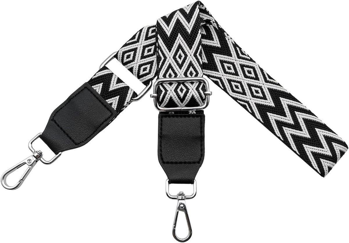 Tasriemen om te wisselen, schouderriem voor tassen, breed, 3,8 cm, van leer met zilveren karabijnhaak, schouderriem, tasriem voor dames, doe-het-zelf accessoires, zwart, W10