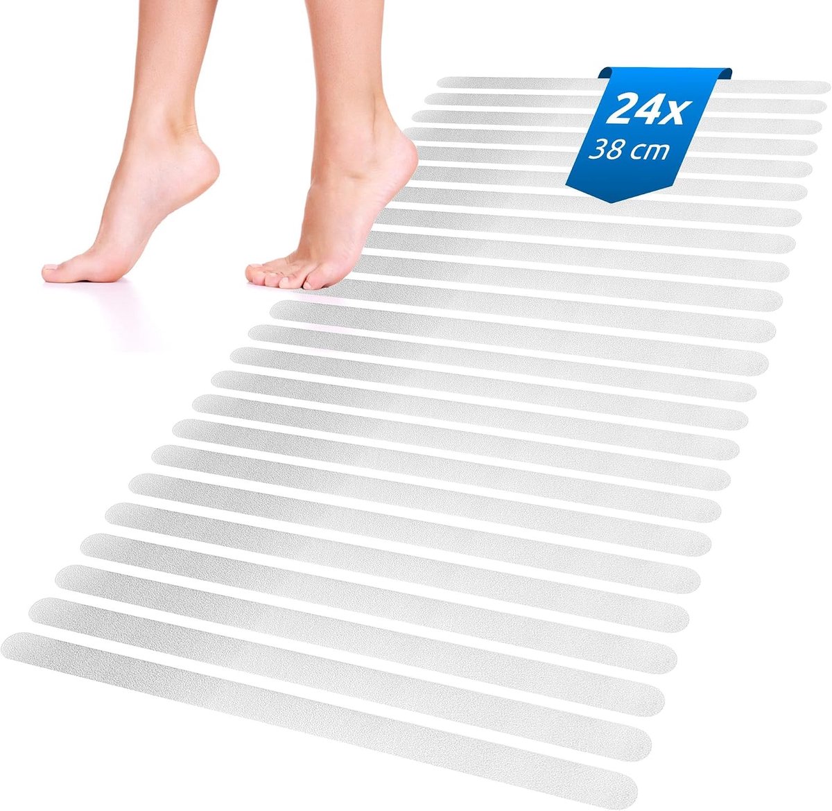 Anti-slip strips douche & badkuip, 24x, badkuipmatje doorzichtig, zelfklevend, badkuipmat anti-slip, gemakkelijk te verwijderen, trapfolie, uitglijbescherming | Veiligheid badkamer stickers, waterdicht, antislip, transparant
