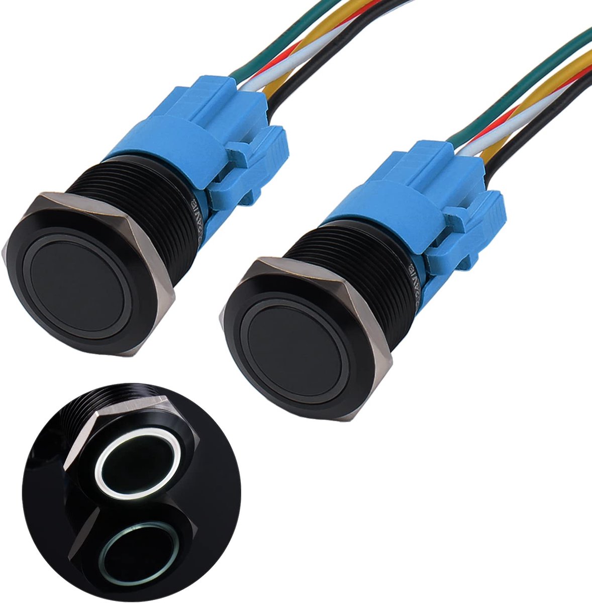 2× 19 mm drukschakelaar 12 V tot 24 V 3 A waterdichte sluitschakelaar van aluminiumlegering IP66 1NO1NC voorbedrade zwarte drukknop met LED-licht voor motorfiets boot vrachtwagen RV (wit)
