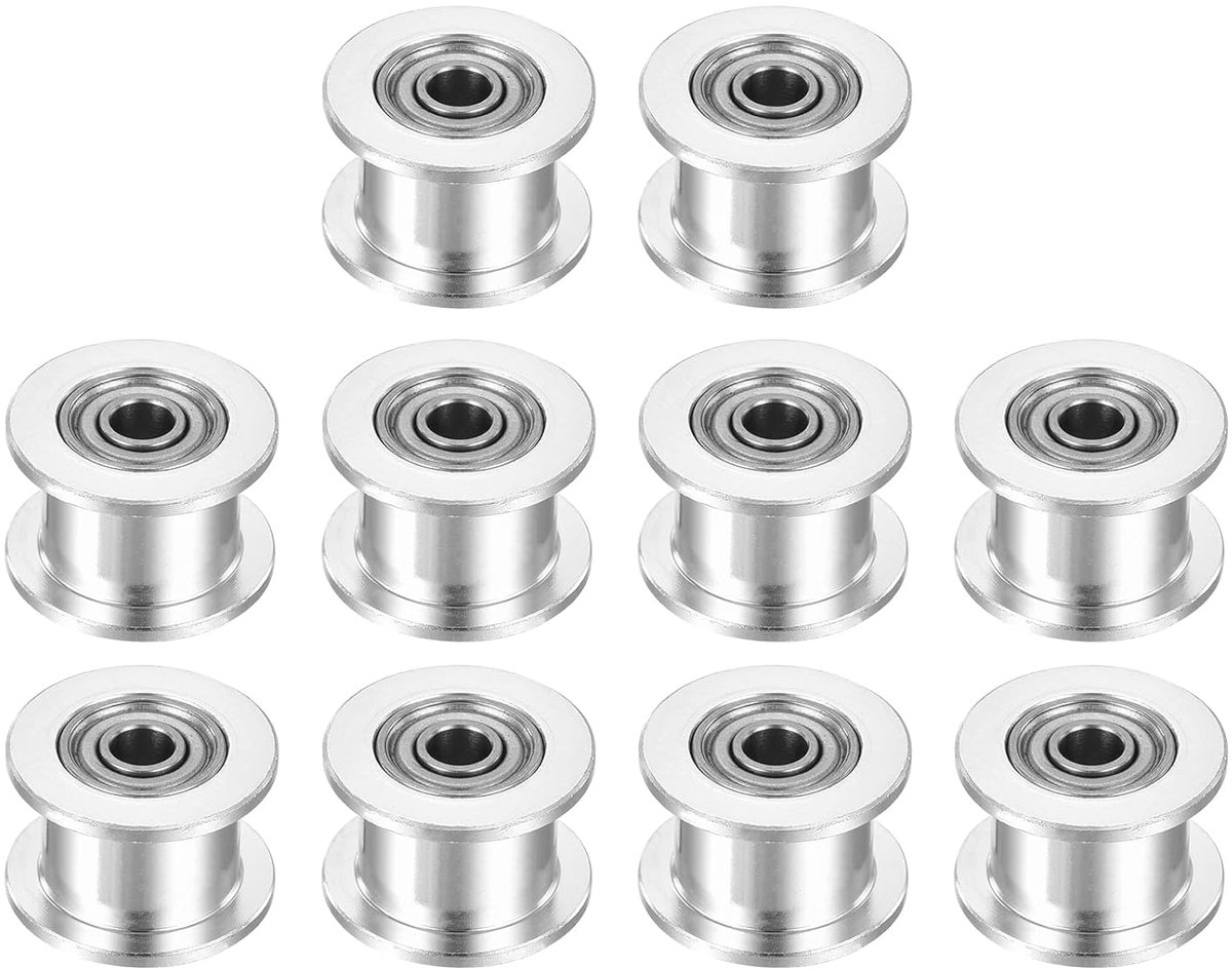 Idler Tandloze riemschijf, 3 mm gat aluminium riemschijf voor tandriemen, 6 mm breed, voor 3D-printers, CNC, tandriem-10 stuks, zilver