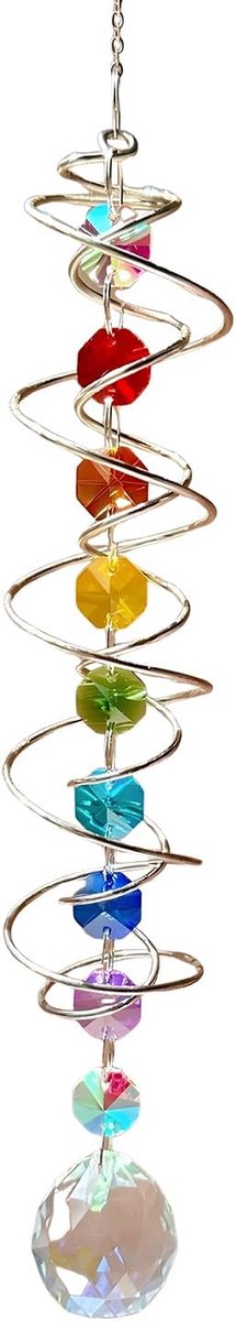 Zonnevanger, windspel, kristal, hangend decor, regenboog, kristal, windspel met blik op bal, spiraalstaart, binnen- en buitendecoratie voor tuin, balkon