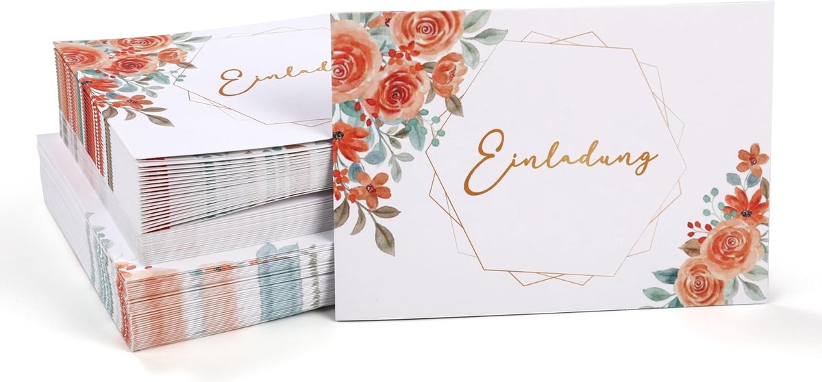 Uitnodigingskaarten in bloemendesign voor alle gelegenheden - verpakking met 40 kaarten en enveloppen van hoogwaardig kraftpapier met plakstrips