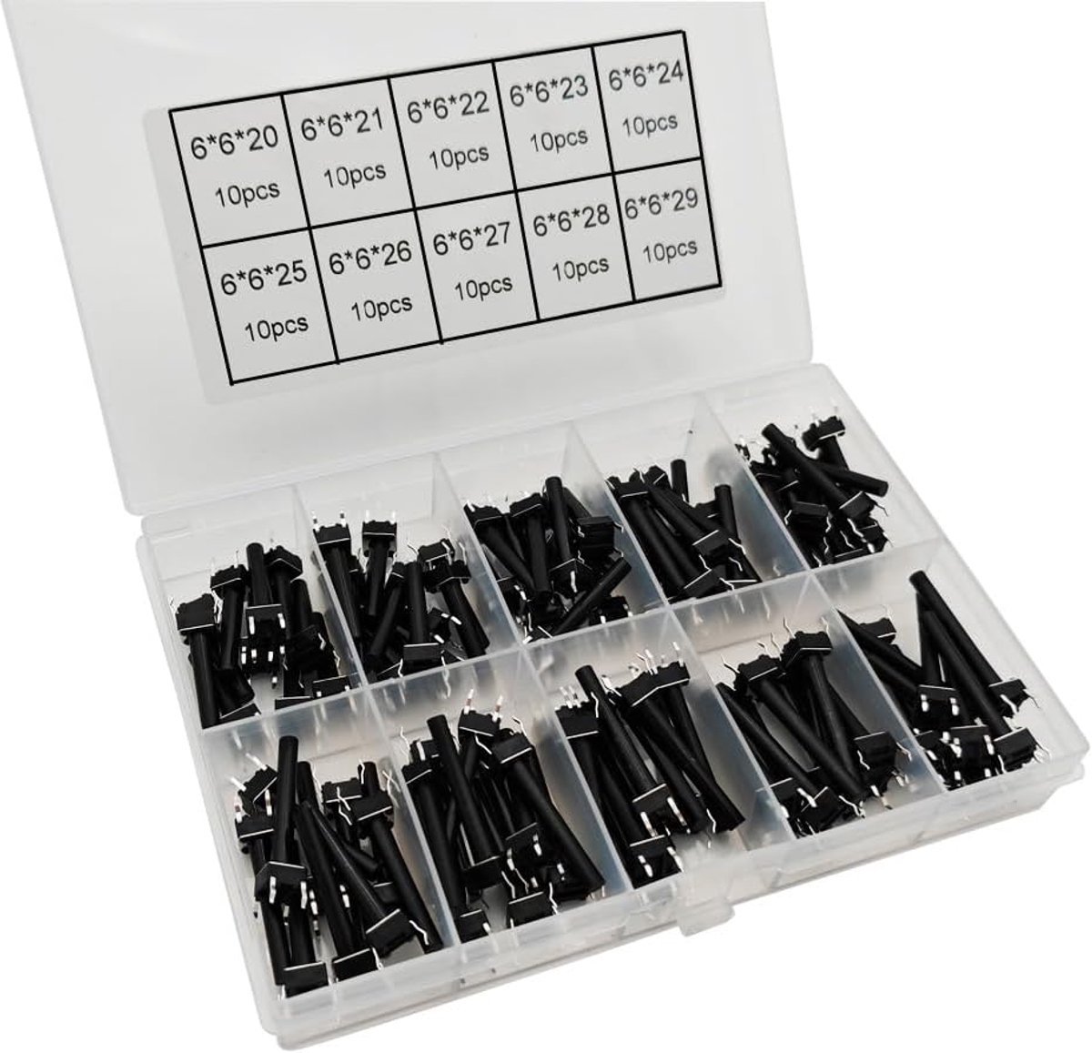100 Stuks 10 Waarde 4-pins 6 x 6mm Micro Momentary Tactiele Drukknopschakelaar Assortimentset