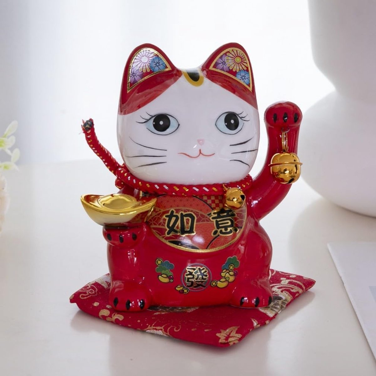 Lachineuse Kat van geluk en geluk – De Japanse Maneki Neko – rood – spaarvarken – Japanse decoratie – Japans Aziatisch cadeau-idee