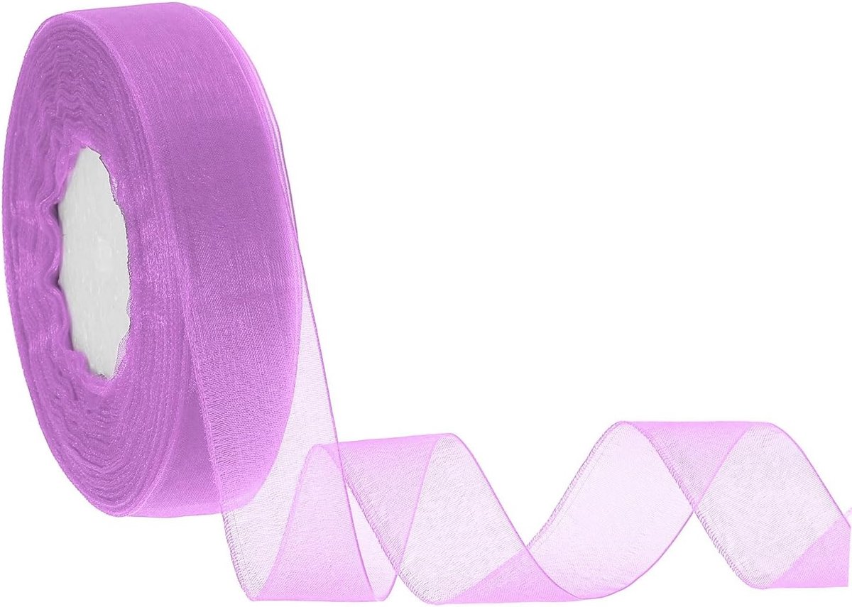 Doorzichtige organza-lint, 25 mm x 45 m, chiffon, transparante linten voor geschenkverpakking, bruiloftsfeest, decoratie, boeket, knutselen, Kerstmis, lichtpaars