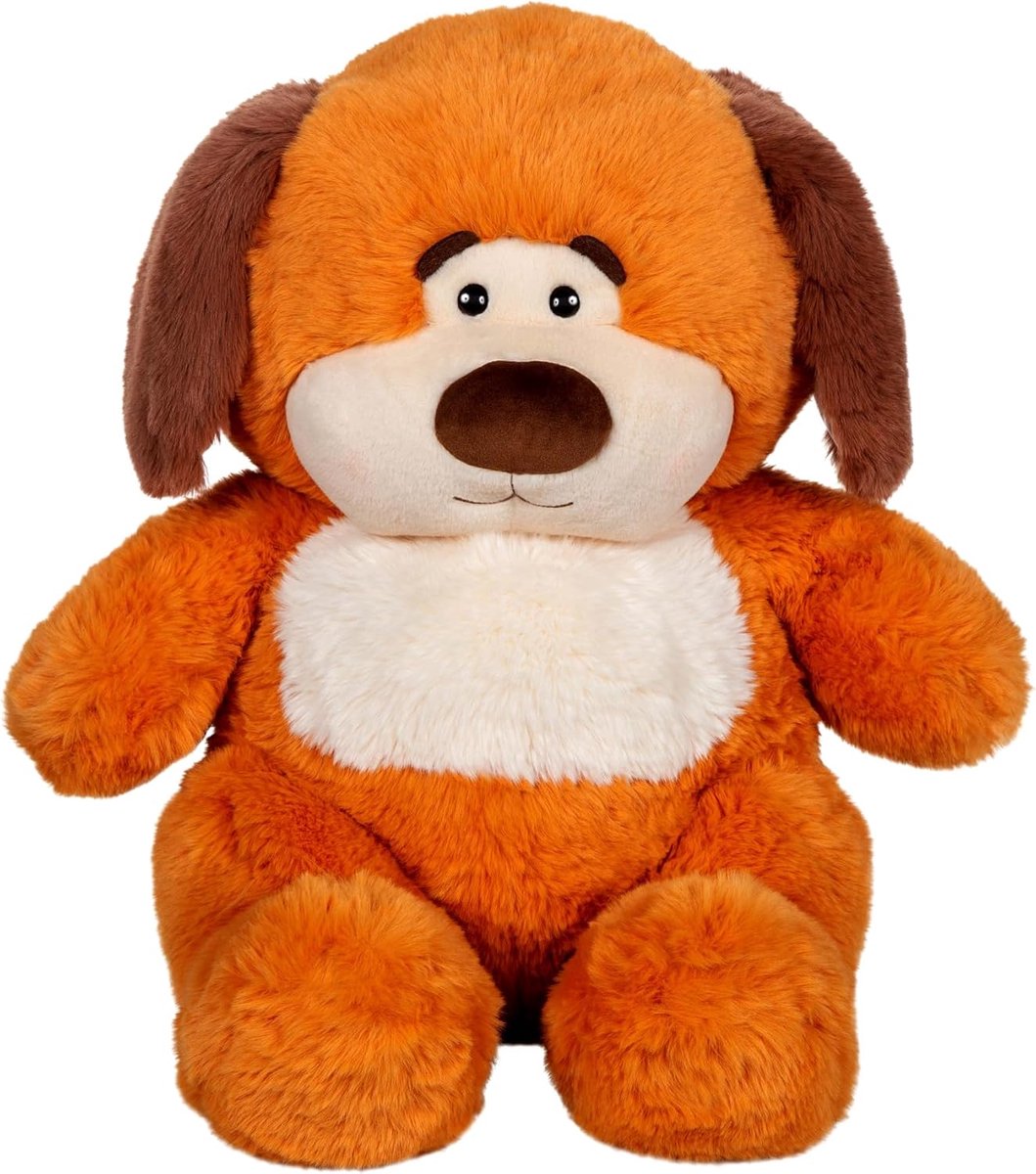 – KNUFFEL CHUBBY DOG LICHTBRUINE EN BEIGE HOND, DONKERBRUINE OREN – 40 CM