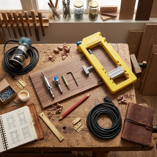 Verstelbare Kunststof Deurscharnier Jig Scharnierende Deurslot Opening Positioner Scharnier Router Sjabloon Fordoor Lock Installatie,Handvat Installatie,Interieur — afbeelding 3