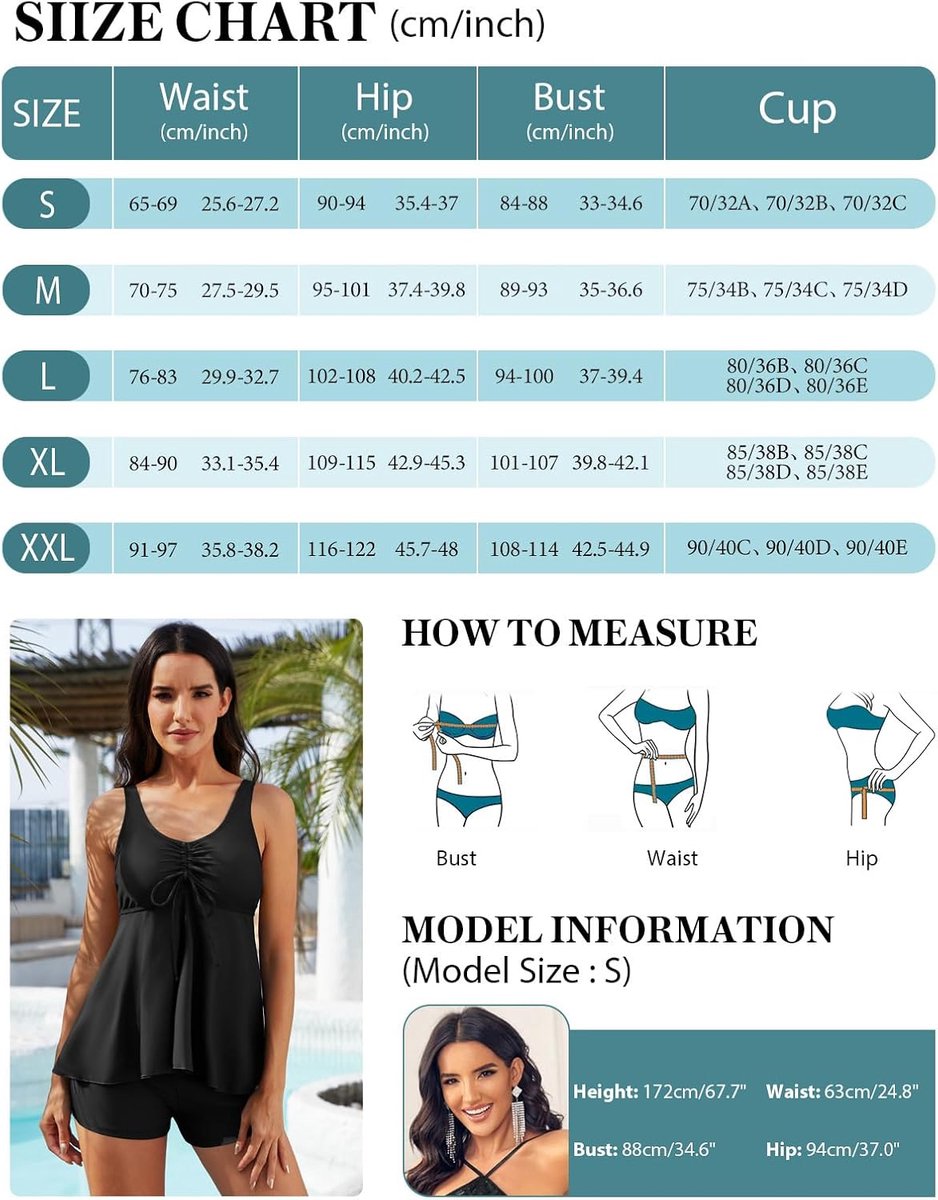 Tweedelig damesbadpak, sexy tankini-set, V-hals, trekkoord, push-up, bloemenprint, met shorts