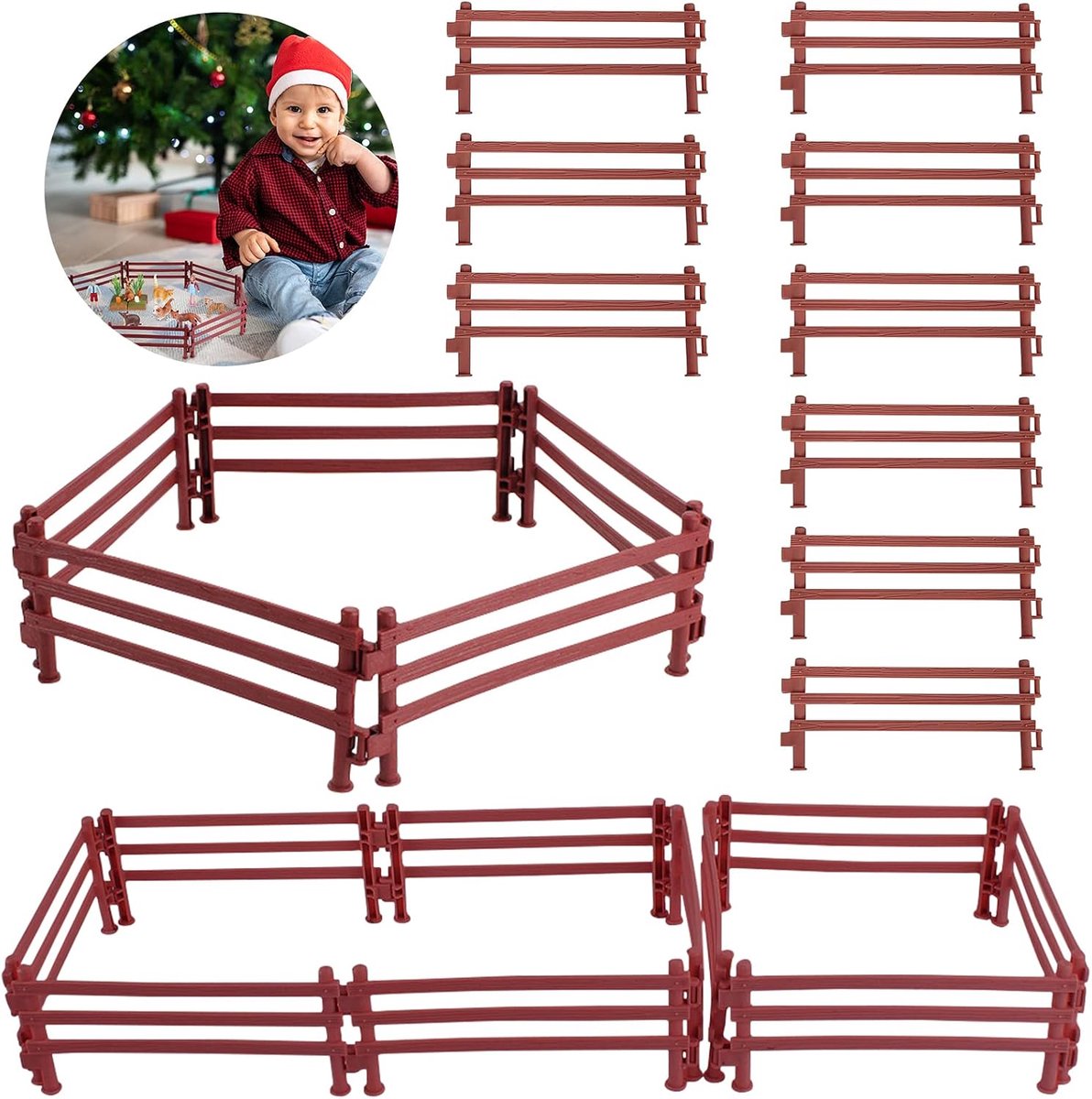 40 stuks paardenhek speelgoed, Fence speelset accessoires speelgoed paard corral vechten accessoires, speelset kunststof hek, koppelspeelgoed, mini paard corral hek, doe-het-zelf micro landschapsdecoratie
