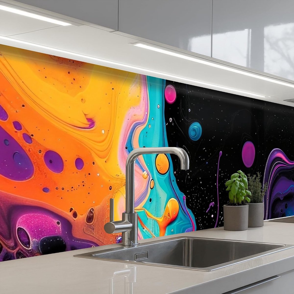 Keukenachterwand 80x300 cm zelfklevend keuken decoratie accessories home kitchen spatscherm Kleurrijk - Verf - Zwart
