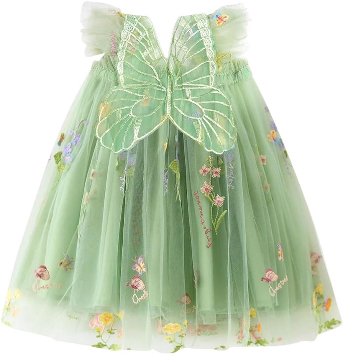 Jurk, Tule Prinsessenjurk met Vlindervleugels & Bloemenkant, Feestjurk voor Verjaardag en Bruiloft, Zomerjurken voor Peutermeisjes