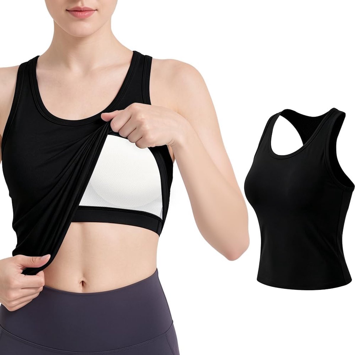 Sportshirt voor dames, mouwloos, sporttanktop voor dames, met afneembare borstkussens, mouwloos shirt, yoga, fitness, gym