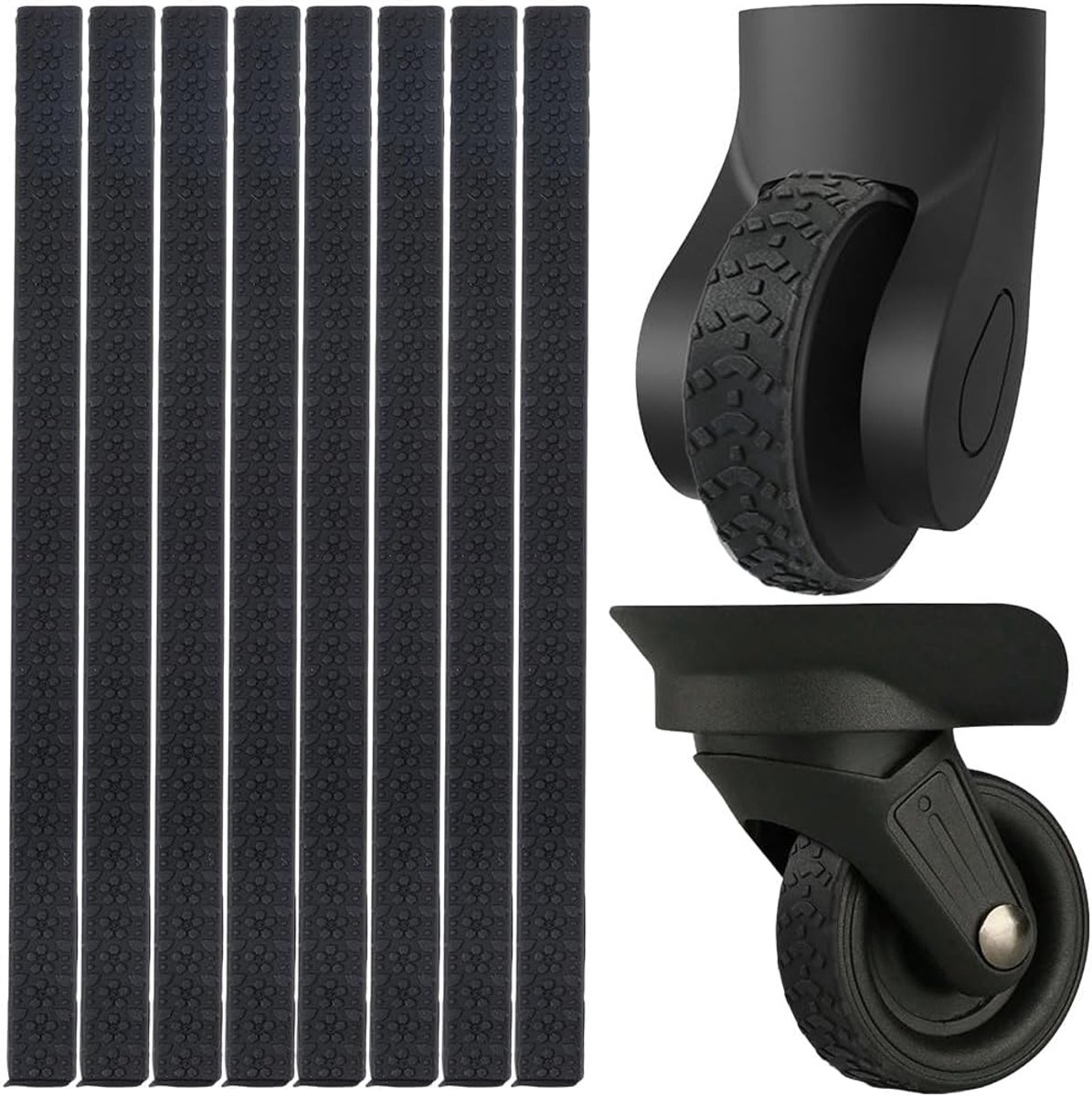 8 Stuks Zwarte Bagage Wielbeschermers Koffer Wielen Covers Siliconen Snijbare Carry On Spinner Stille Ruisonderdrukking Shock Cover Vervangingen voor Reizen Thuis Kantoor Stoel Caster