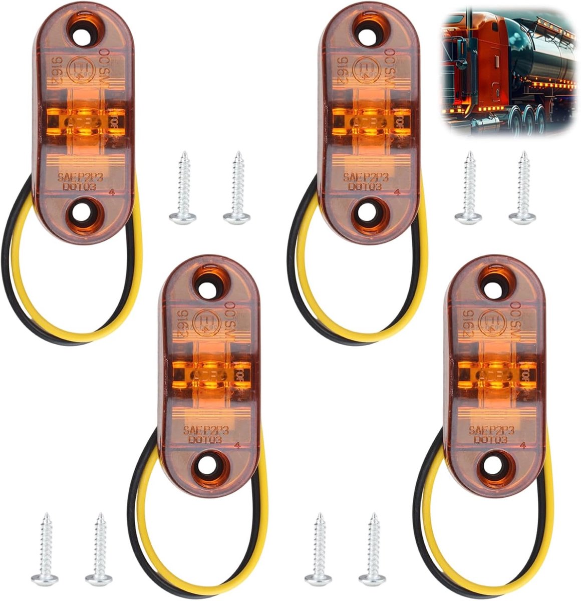 Zijverlichting IP65 waterdicht, voor aanhanger en vrachtwagen, 12 V, 24 V, gele positielampen met schroeven, eenvoudige montage, hoge helderheid, veilig