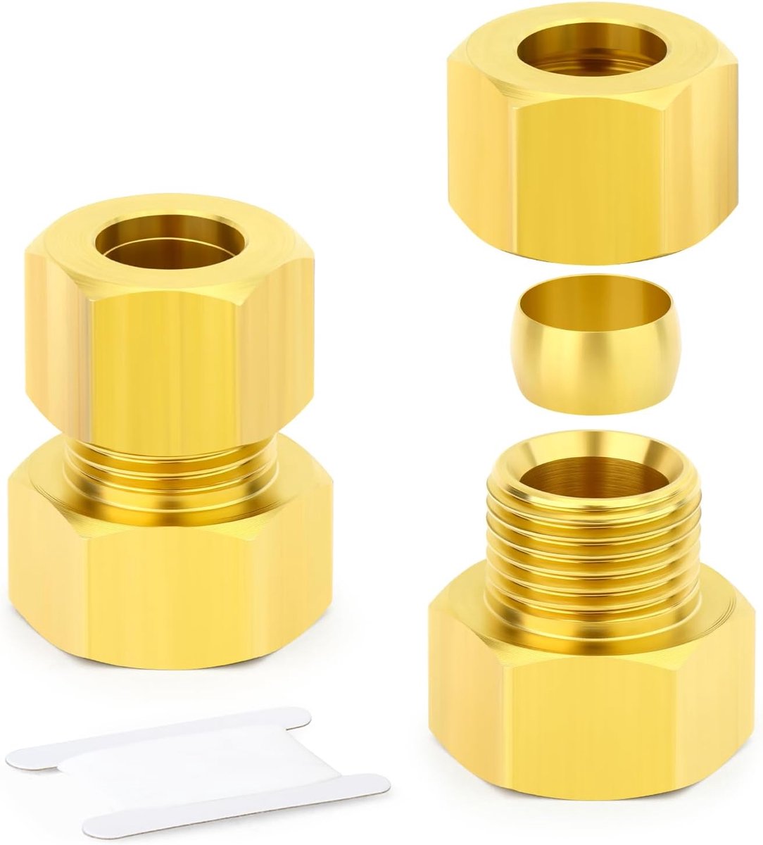2 stuks messing compressiebuis pijpfitting, 6 mm buis OD x 3/8" BSP vrouwelijke compressie koppeling rechte connector