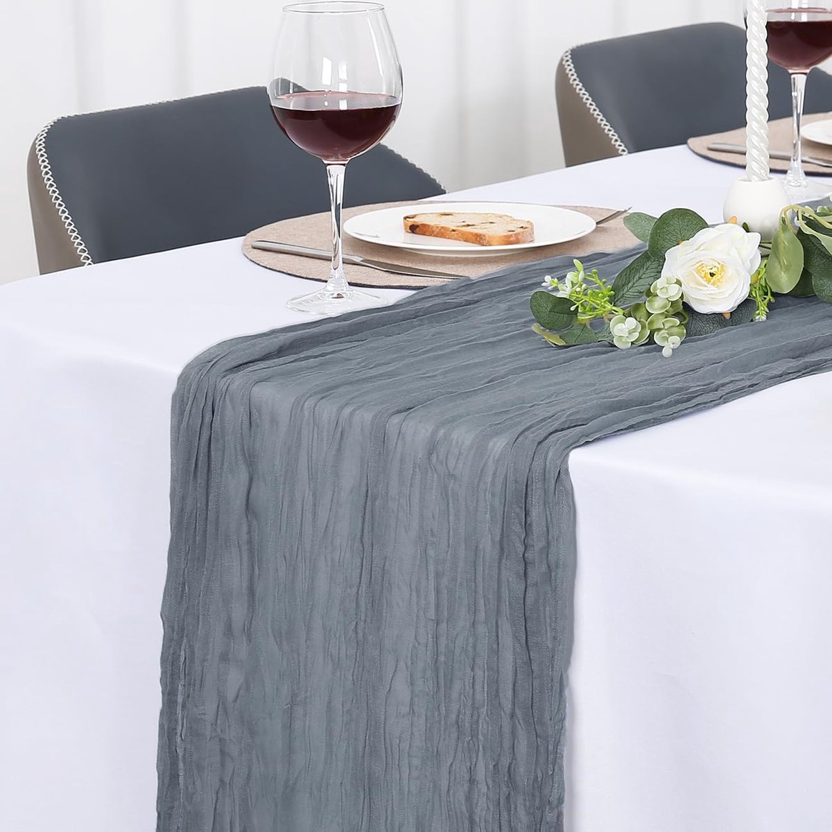 Tafelloper，Boho Gaas Tafelloper | Wasbaar Tafelkleed voor Bruiloften Eettafel Decoraties Gazen Stof Chiffon Bruiloft Decoratie Thuis Buiten 90 x 300 cm Grijs