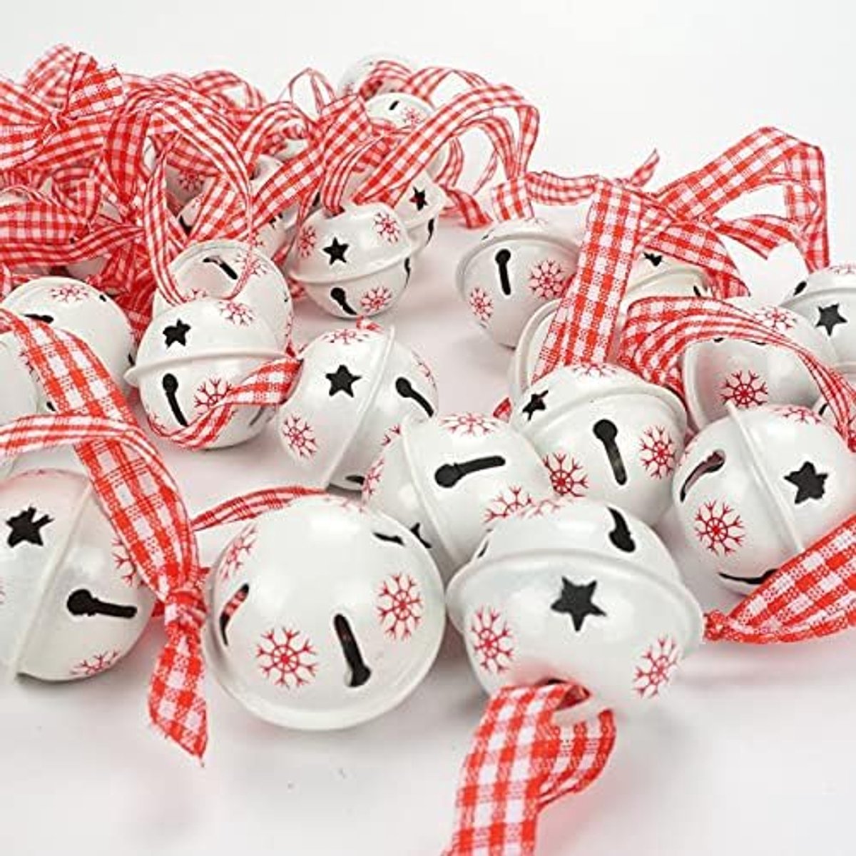 Kunstkerstboom Kerstdecoratie 40 stks Rode Metalen Sneeuwvlok Jingle Bell Kerst Ornament for Home 30mm Party Decoration Tree Pendant (Color : 40pcs RED)