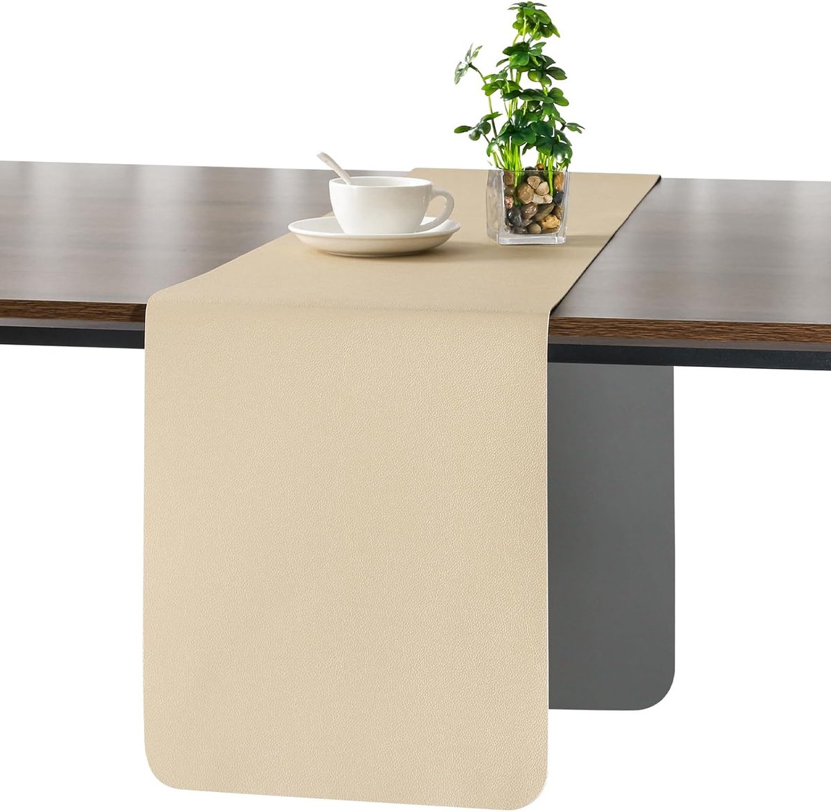 Moderne Afwasbare Dubbelzijdige Leren Tafelloper Waterdicht | Antislip Tafelloper voor Binnen en Buiten Tafeldecoratie voor Eettafel Feest en Restaurant(Grijs Tarwe 30 X 240 cm)