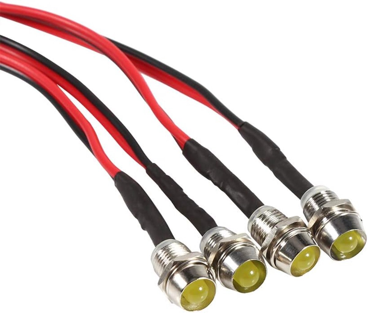 Indicatore LED, Fydun 4 pezzi 12v 8mm LED impermeabile Pannello spia pilota spia spia spia auto van barca ecologico e risparmio energetico(Luce gialla)